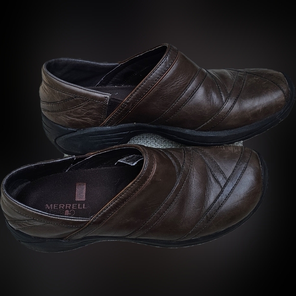 Merrell Brown Leather Comfort Shoes, Casual Loafers, Stretch Side Size 9 - Picture 7 of 10